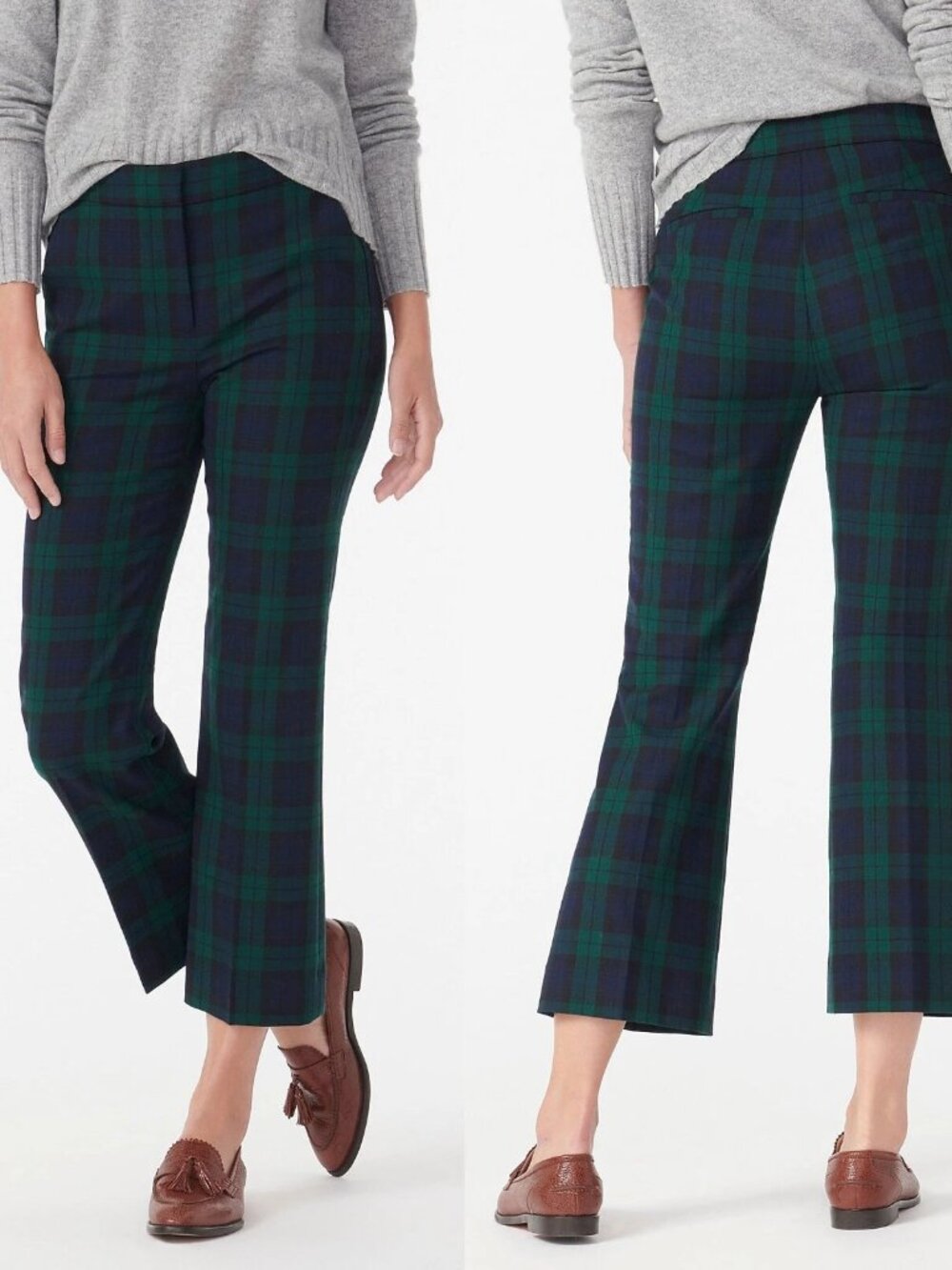 $158 J.Crew Hayden Crop Pants Blackwatch Tartan Plaid Green Navy Size 14
